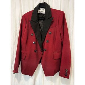 Walter Baker Women's Red Black Houndstooth Double Breasted Blazer Size Large J00